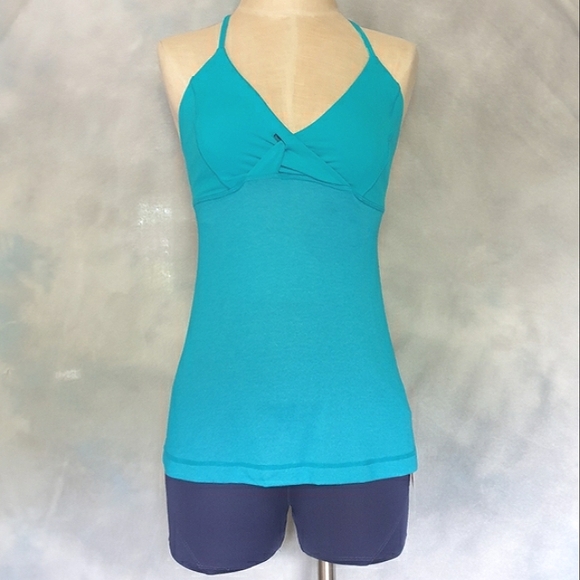 Lululemon Pranayama Surge Aqua Blue Racerback Active Tank-Top Twist Front Sz 6 - Picture 2 of 16